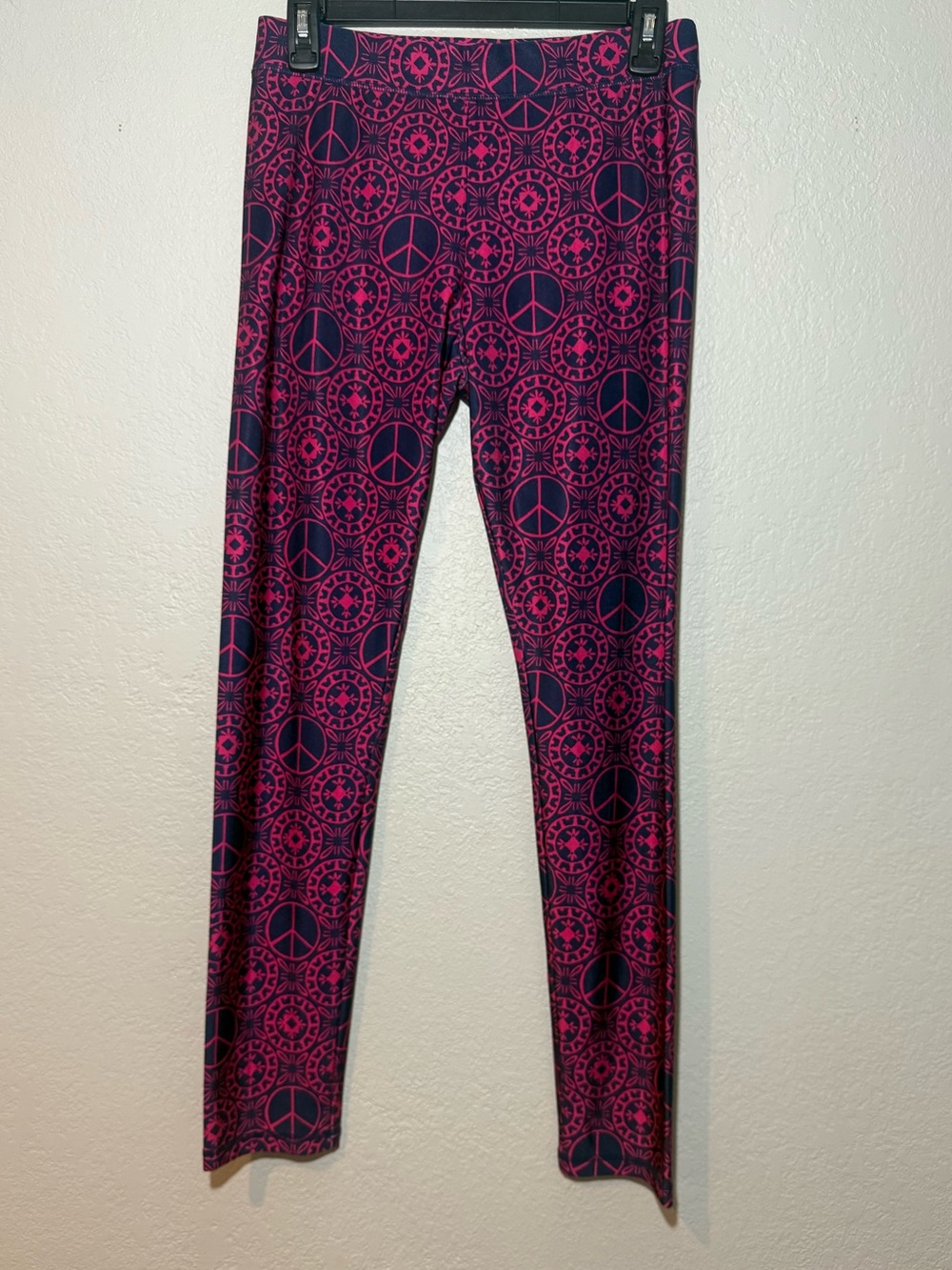 Justice- Peace Sign, Navy & Pink Leggings Size 20